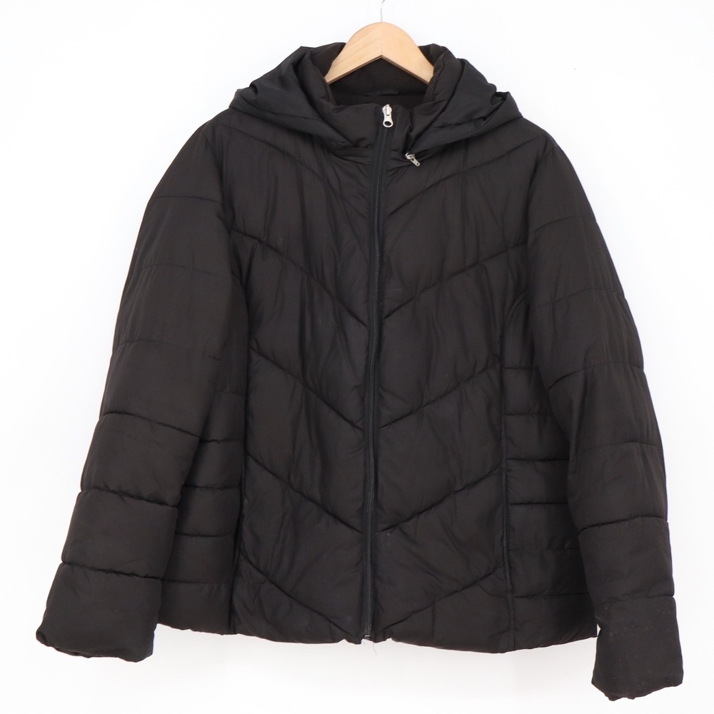 Faded Glory Puffer Jacket Women's XL Black Quilted Hooded Excellent